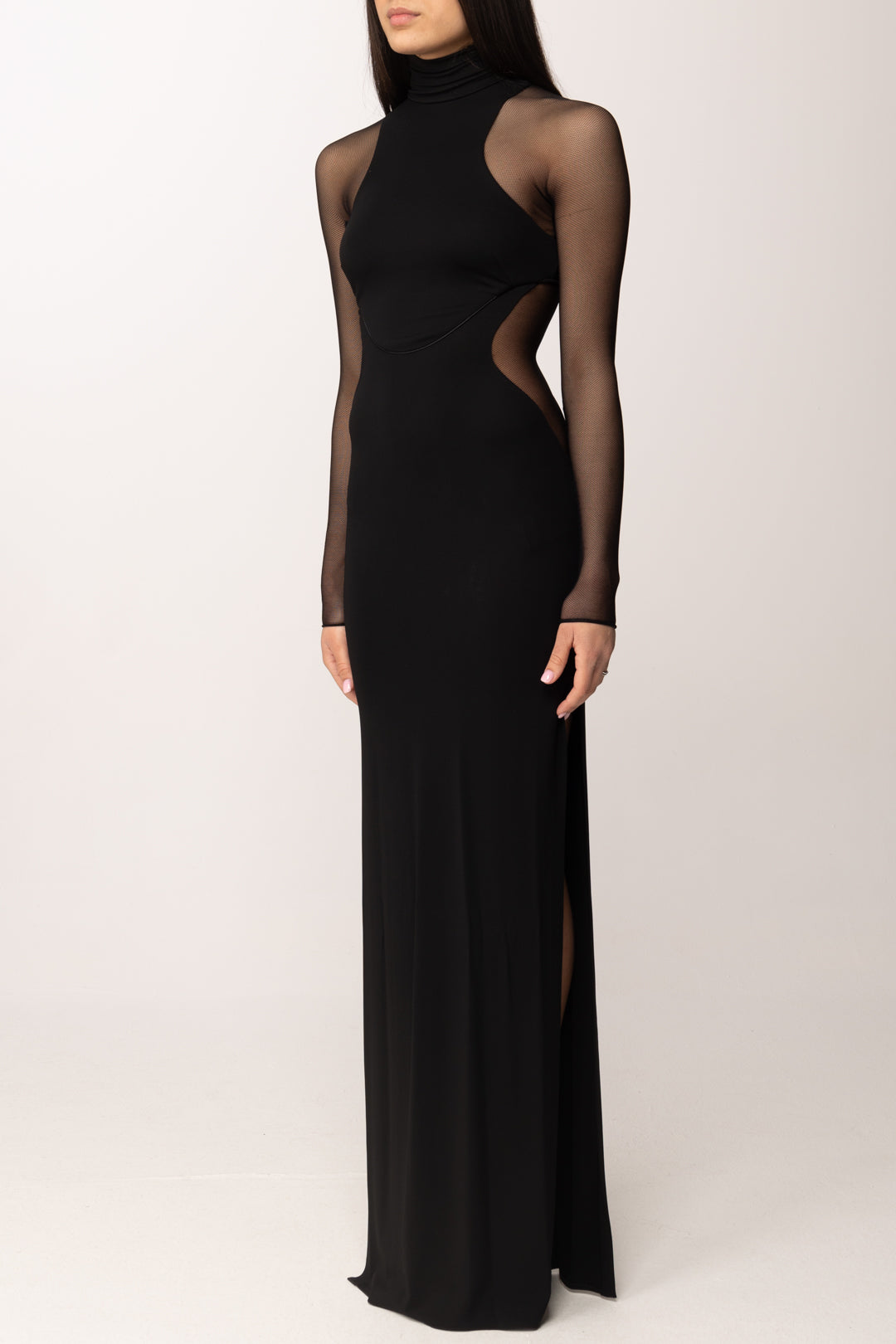 Elisabetta Franchi Abito Red Carpet con Inserti In Tulle ABR2262E2 NERO