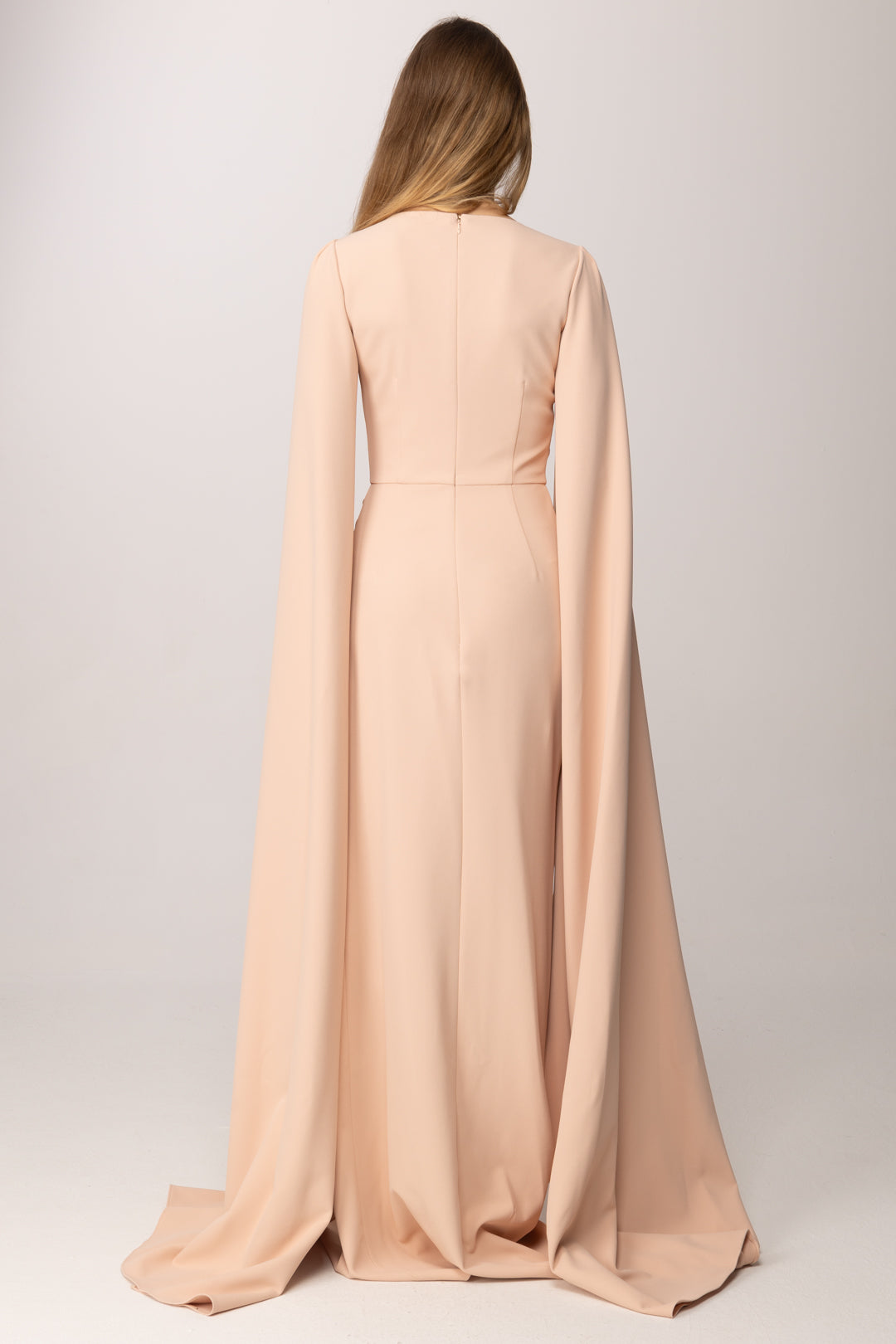 Elisabetta Franchi Abito Red Carpet con Maniche Ampie e Ricamo AB96565E2 NUDE