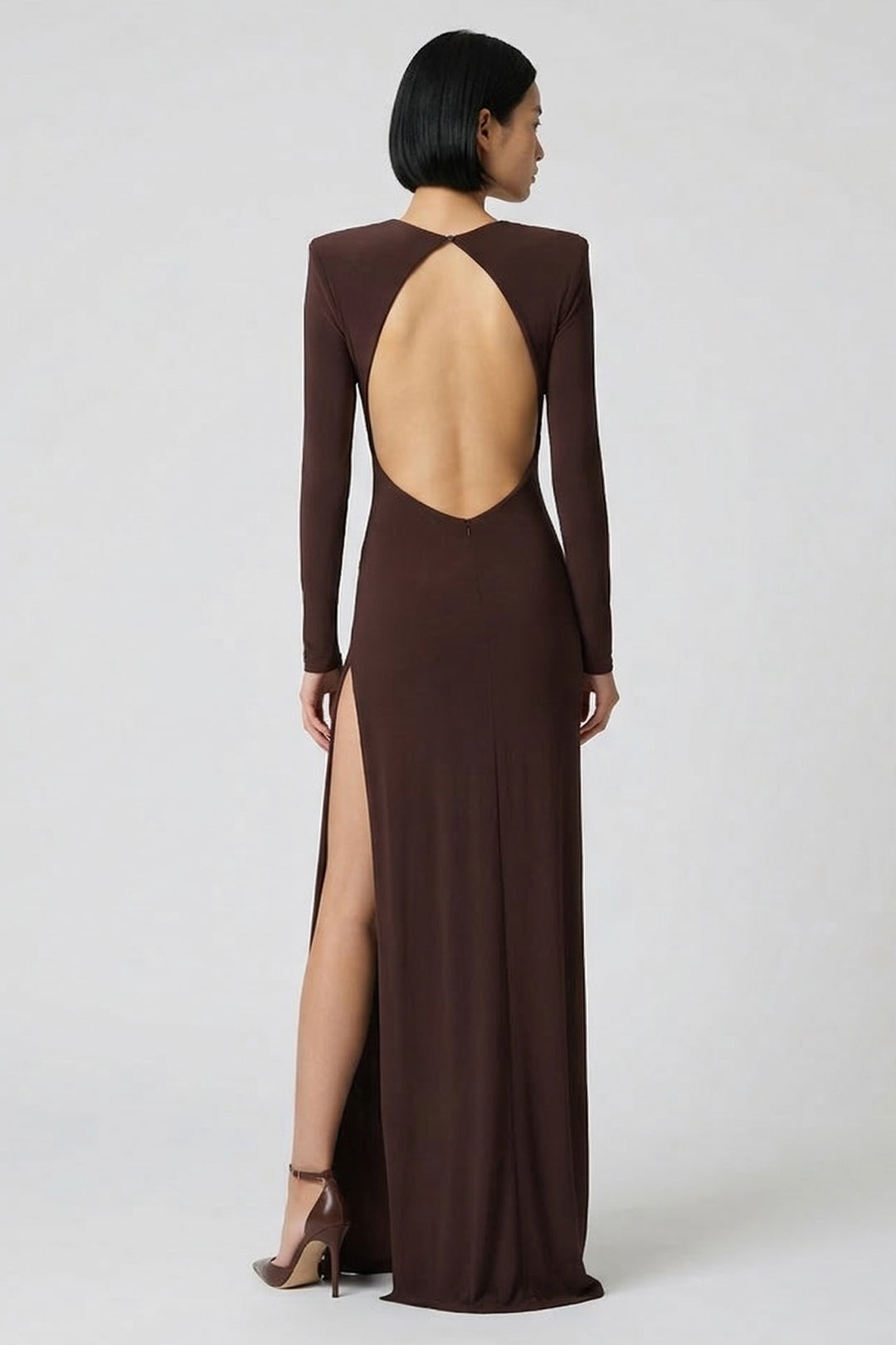 Elisabetta Franchi Abito Red Carpet con Plastron Ricamato ABR3962E2 CACAO