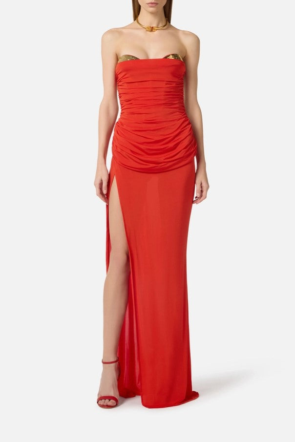 Elisabetta Franchi Abito Red Carpet con Retro Bustier ABR3562E2 LACCA/NUDE