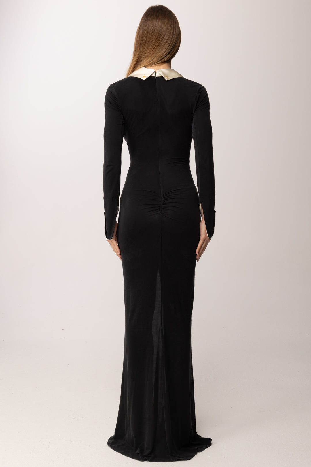 Elisabetta Franchi Abito Red Carpet con Revers a Contrasto ABR4662E2 NERO/BURRO