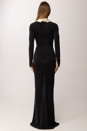 Elisabetta Franchi Abito Red Carpet con Revers a Contrasto ABR4662E2 NERO/BURRO