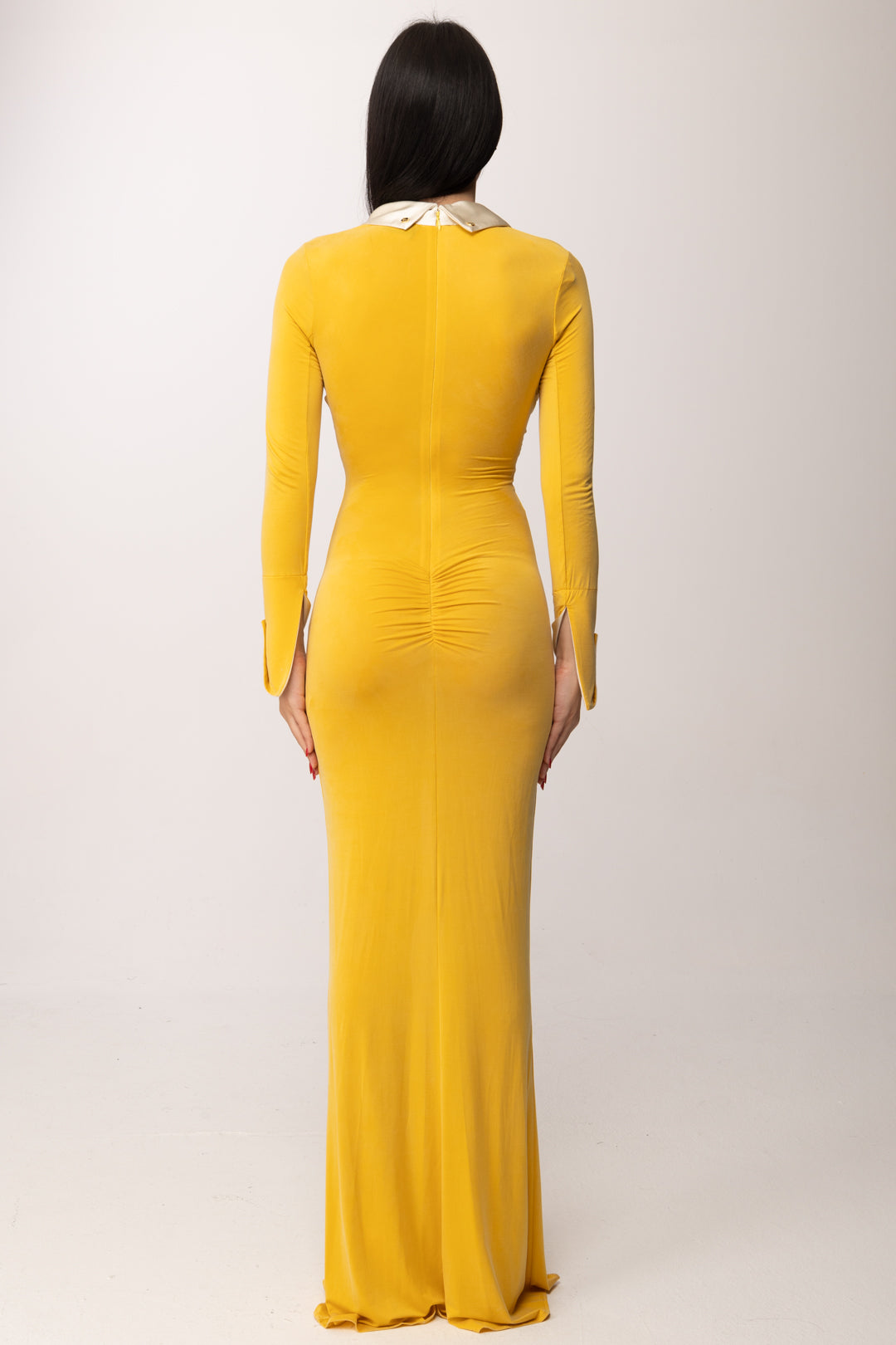 Elisabetta Franchi Abito Red Carpet con Revers a Contrasto ABR4662E2 SUN/BURRO