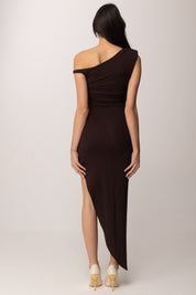 Elisabetta Franchi Abito Red Carpet con Spallina Gioiello AB90661E2 DARK CHOCOLATE