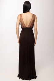 Elisabetta Franchi Abito Red Carpet con Top Floreale In Tulle ABR4462E2 CACAO/LILLA
