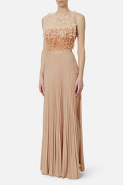 Elisabetta Franchi Abito Red Carpet con Top Floreale In Tulle ABR4462E2 CARNE/BURRO