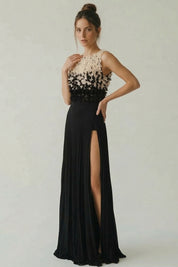 Elisabetta Franchi Abito Red Carpet con Top Floreale In Tulle ABR4462E2 NERO/BURRO