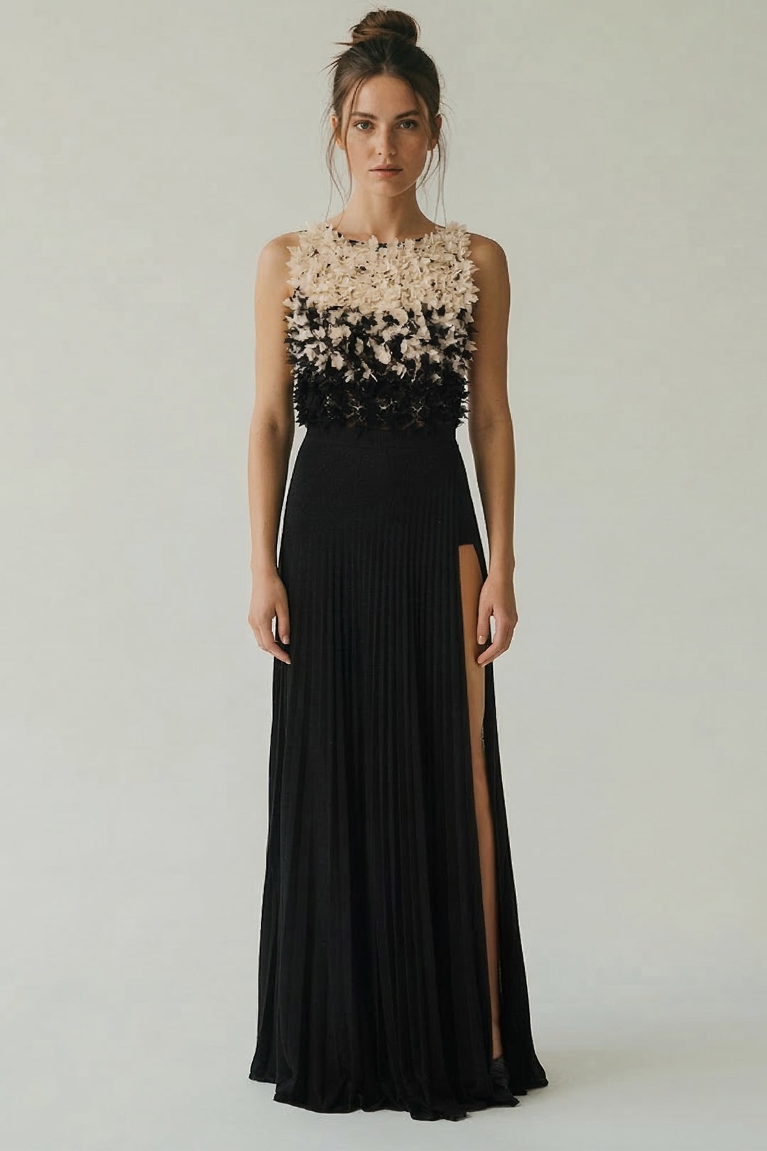 Elisabetta Franchi Abito Red Carpet con Top Floreale In Tulle ABR4462E2 NERO/BURRO