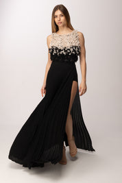 Elisabetta Franchi Abito Red Carpet con Top Floreale In Tulle ABR4462E2 NERO/BURRO