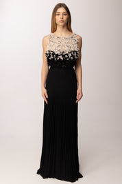 Elisabetta Franchi Abito Red Carpet con Top Floreale In Tulle ABR4462E2 NERO/BURRO