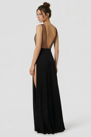 Elisabetta Franchi Abito Red Carpet con Top Floreale In Tulle ABR4462E2 NERO/BURRO