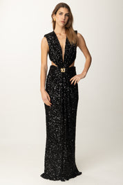 Elisabetta Franchi Abito Red Carpet Full Paillettes con Cut Out ABR4852E2 NERO