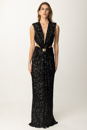 Elisabetta Franchi Abito Red Carpet Full Paillettes con Cut Out ABR4852E2 NERO