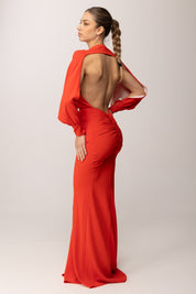 Elisabetta Franchi Abito Red Carpet In Crepe Drappeggiato ABR2861E2 LACCA/BURRO