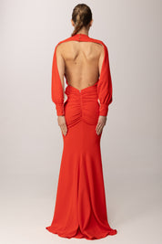 Elisabetta Franchi Abito Red Carpet In Crepe Drappeggiato ABR2861E2 LACCA/BURRO