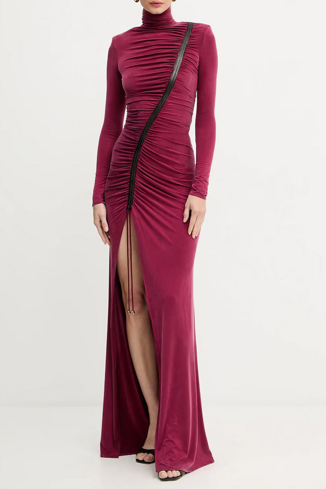 Elisabetta Franchi Abito Red Carpet In Cupro con Coulisse ABR0957E2 MERLOT
