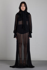 Elisabetta Franchi Abito Red Carpet In Georgette con Ruches ABR4068E2 NERO