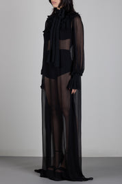 Elisabetta Franchi Abito Red Carpet In Georgette con Ruches ABR4068E2 NERO