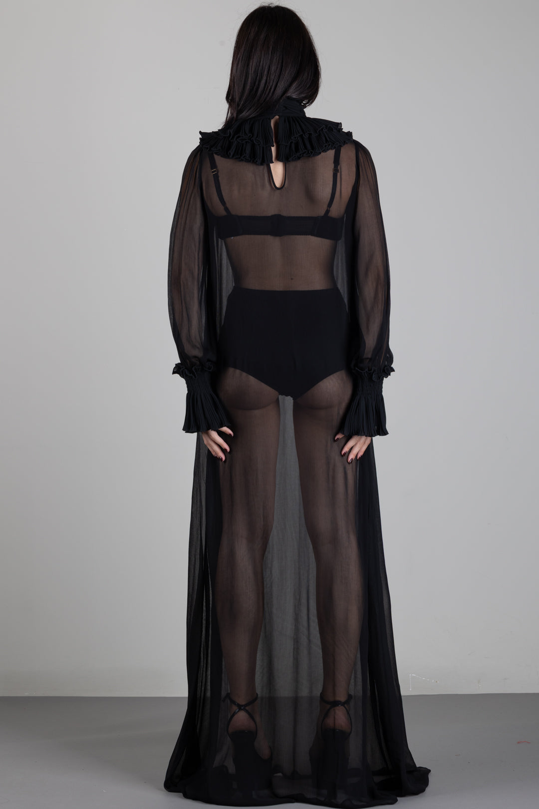 Elisabetta Franchi Abito Red Carpet In Georgette con Ruches ABR4068E2 NERO