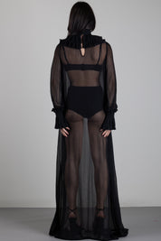 Elisabetta Franchi Abito Red Carpet In Georgette con Ruches ABR4068E2 NERO