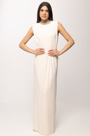 Elisabetta Franchi Abito Red Carpet In Jersey con Collo Ricamato AR83J62E2 BURRO/CRYSTAL