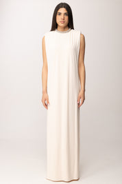 Elisabetta Franchi Abito Red Carpet In Jersey con Collo Ricamato AR83J62E2 BURRO/CRYSTAL