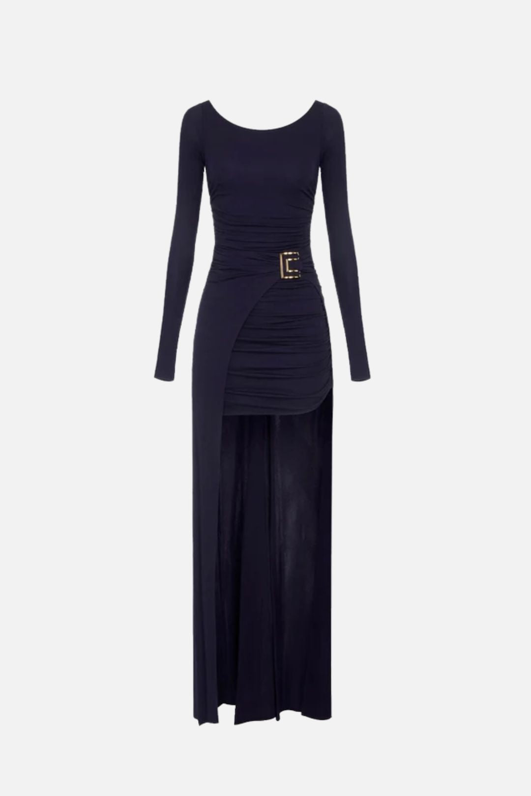 Elisabetta Franchi Abito Red Carpet In Jersey Crêpe con Pannello Effetto Coda ABR3567E2 BLU NOTTE
