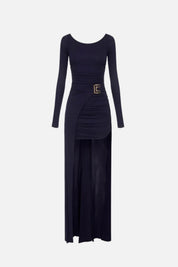 Elisabetta Franchi Abito Red Carpet In Jersey Crêpe con Pannello Effetto Coda ABR3567E2 BLU NOTTE
