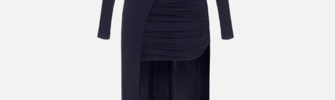 Elisabetta Franchi Abito Red Carpet In Jersey Crêpe con Pannello Effetto Coda ABR3567E2 BLU NOTTE