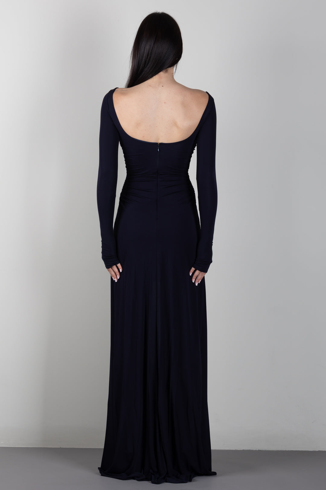 Elisabetta Franchi Abito Red Carpet In Jersey Crêpe con Pannello Effetto Coda ABR3567E2 BLU NOTTE