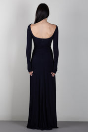 Elisabetta Franchi Abito Red Carpet In Jersey Crêpe con Pannello Effetto Coda ABR3567E2 BLU NOTTE