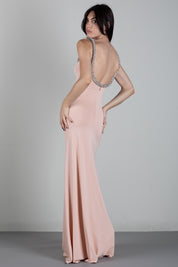 Elisabetta Franchi Abito Red Carpet In Jersey Crêpe con Spalline Gioiello AR92J67E2 NUDE/CRYSTAL