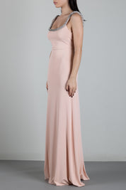 Elisabetta Franchi Abito Red Carpet In Jersey Crêpe con Spalline Gioiello AR92J67E2 NUDE/CRYSTAL