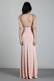 Elisabetta Franchi Abito Red Carpet In Jersey Crêpe con Spalline Gioiello AR92J67E2 NUDE/CRYSTAL