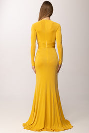 Elisabetta Franchi Abito Red Carpet In Jersey Cupro con Drappeggi ABR5462E2 CUOIO