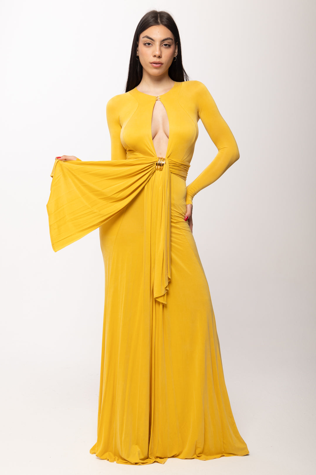 Elisabetta Franchi Abito Red Carpet In Jersey Cupro con Drappeggi ABR5462E2 SUN
