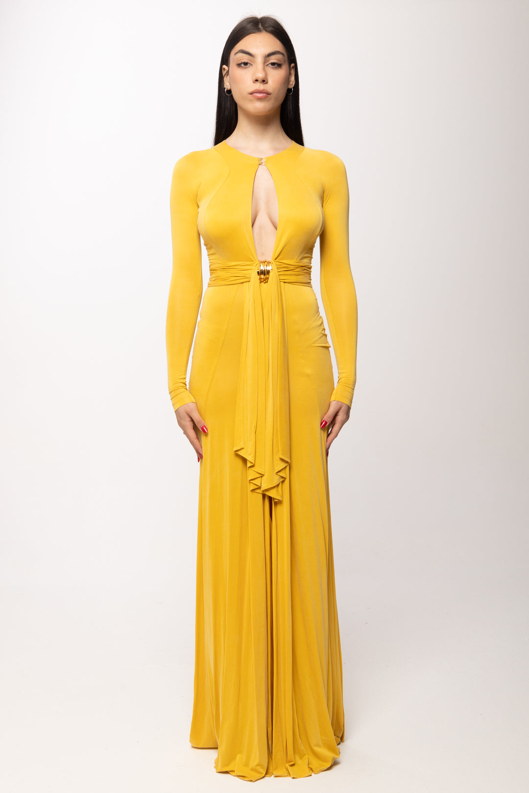Elisabetta Franchi Abito Red Carpet In Jersey Cupro con Drappeggi ABR5462E2 SUN