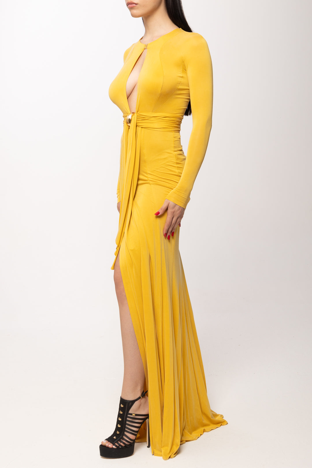 Elisabetta Franchi Abito Red Carpet In Jersey Cupro con Drappeggi ABR5462E2 SUN