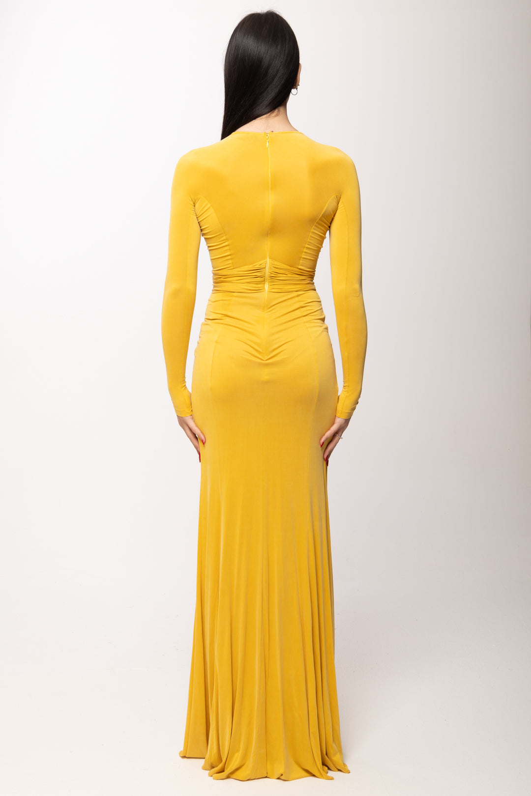 Elisabetta Franchi Abito Red Carpet In Jersey Cupro con Drappeggi ABR5462E2 SUN