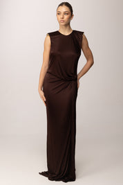 Elisabetta Franchi Abito Red Carpet In Jersey Di Viscosa Lucida ABR2461E2 CACAO