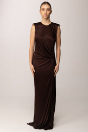 Elisabetta Franchi Abito Red Carpet In Jersey Di Viscosa Lucida ABR2461E2 CACAO