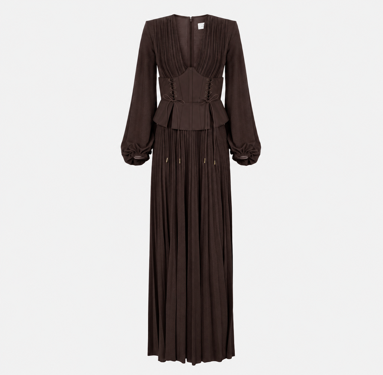 Elisabetta Franchi Abito Red Carpet In Jersey Lamé con Cintura Bustier ABR1566E2 DARK CHOCOLATE