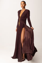 Elisabetta Franchi Abito Red Carpet In Jersey Lurex con Collana ABR4057E2 MERLOT