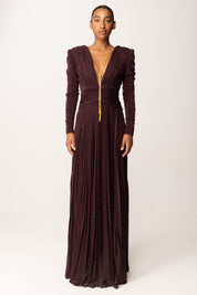 Elisabetta Franchi Abito Red Carpet In Jersey Lurex con Collana ABR4057E2 MERLOT