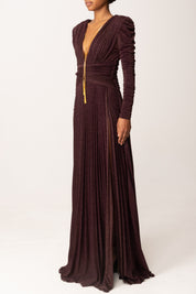 Elisabetta Franchi Abito Red Carpet In Jersey Lurex con Collana ABR4057E2 MERLOT