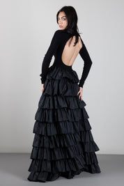 Elisabetta Franchi Abito Red Carpet In Maglia con Balze AM56S67E2 NERO