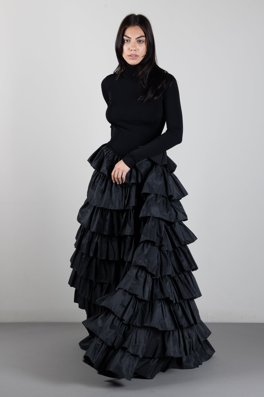 Elisabetta Franchi Abito Red Carpet In Maglia con Balze AM56S67E2 NERO