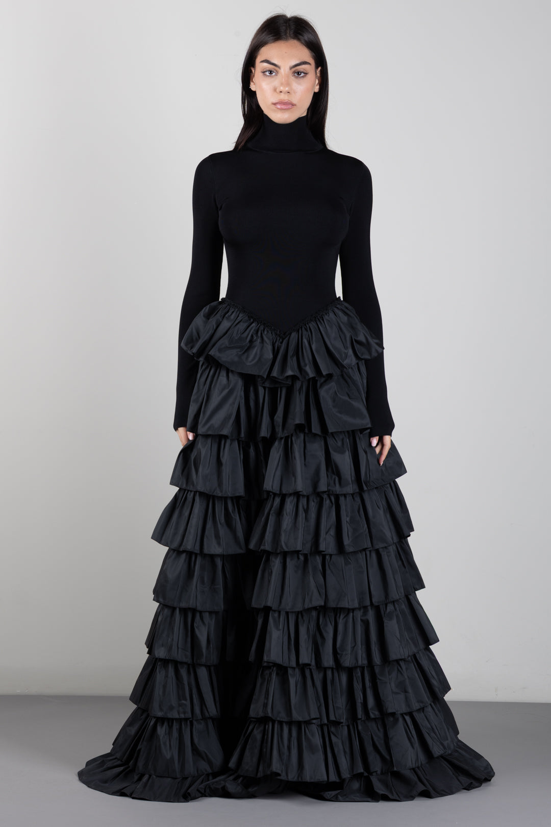 Elisabetta Franchi Abito Red Carpet In Maglia con Balze AM56S67E2 NERO