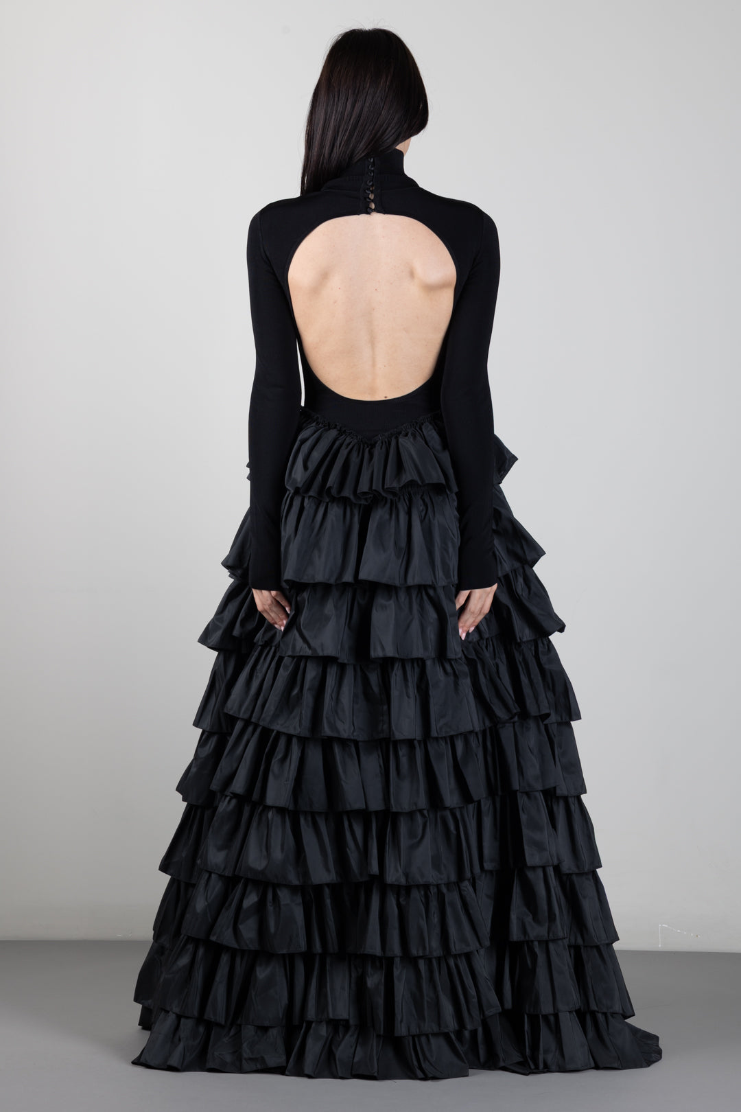 Elisabetta Franchi Abito Red Carpet In Maglia con Balze AM56S67E2 NERO