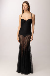 Elisabetta Franchi Abito Red Carpet In Pizzo a Sirena ABR0862E2 NERO